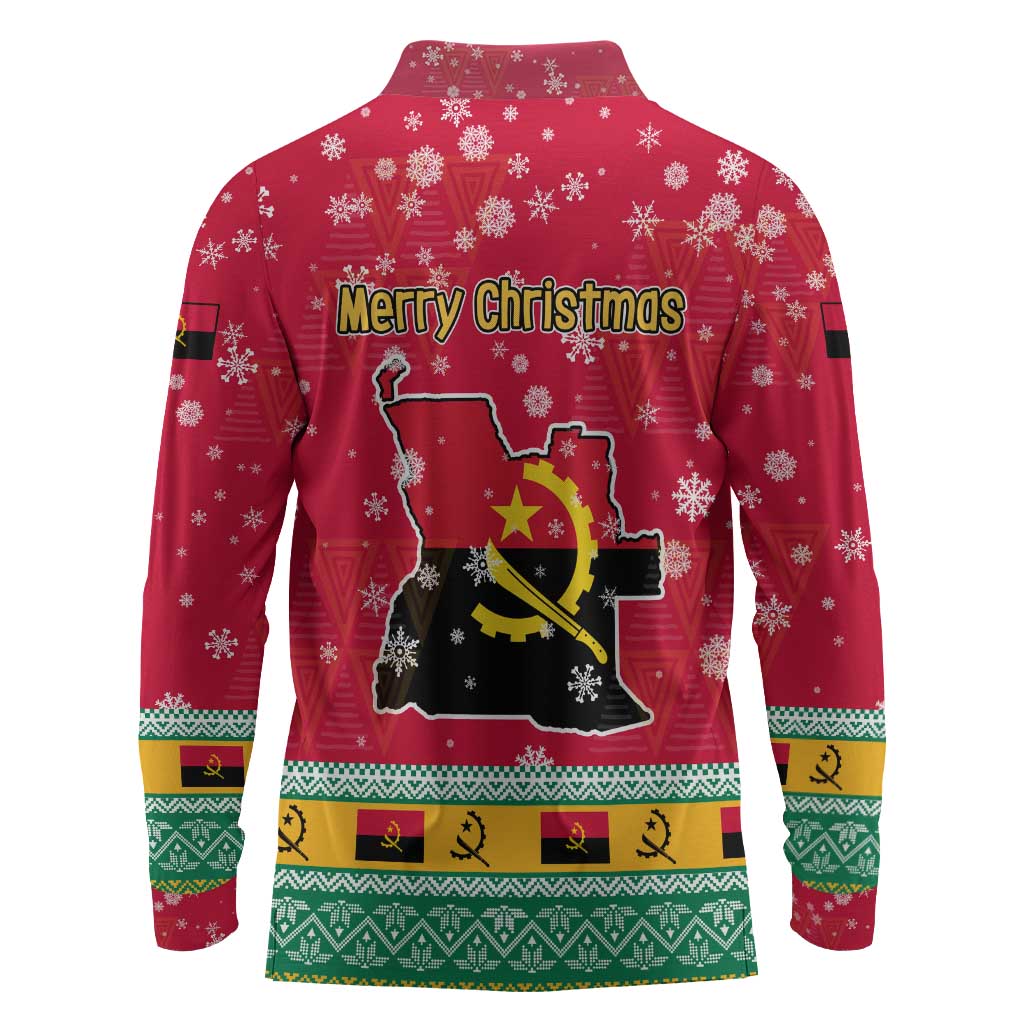 Angola Christmas Long Sleeve Polo Shirt Santa Gifts and National Flag Map Motif - African Pride