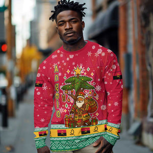 Angola Christmas Long Sleeve Shirt Santa Gifts and National Flag Map Motif - African Pride