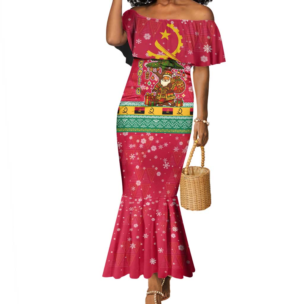 Angola Christmas Mermaid Dress Santa Gifts and National Flag Map Motif - African Pride