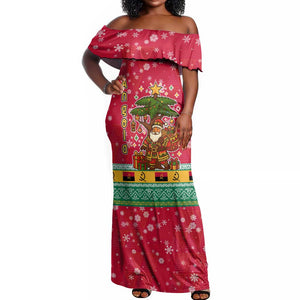 Angola Christmas Off Shoulder Maxi Dress Santa Gifts and National Flag Map Motif - African Pride