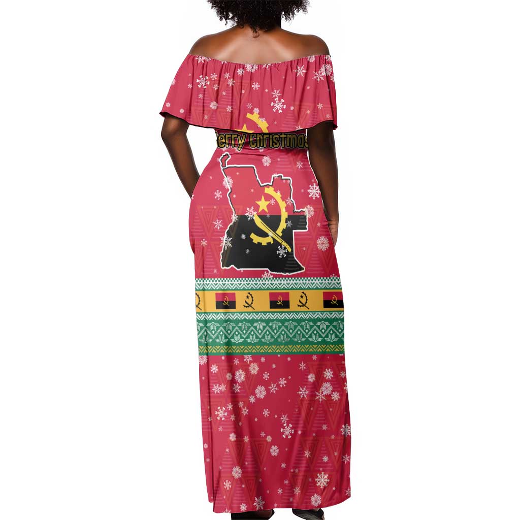 Angola Christmas Off Shoulder Maxi Dress Santa Gifts and National Flag Map Motif - African Pride