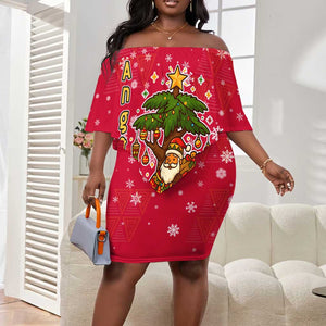 Angola Christmas Off Shoulder Short Dress Santa Gifts and National Flag Map Motif - African Pride