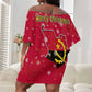 Angola Christmas Off Shoulder Short Dress Santa Gifts and National Flag Map Motif - African Pride