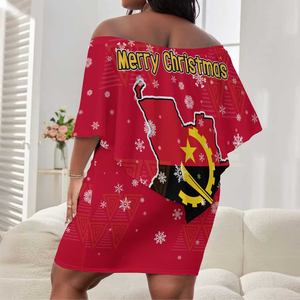 Angola Christmas Off Shoulder Short Dress Santa Gifts and National Flag Map Motif - African Pride