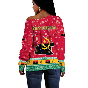 Angola Christmas Off Shoulder Sweater Santa Gifts and National Flag Map Motif - African Pride