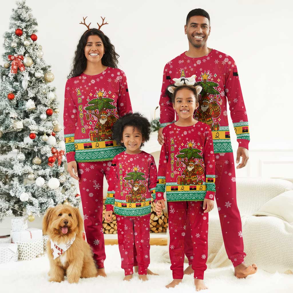 Angola Christmas Pajama Set Santa Gifts and National Flag Map Motif - African Pride