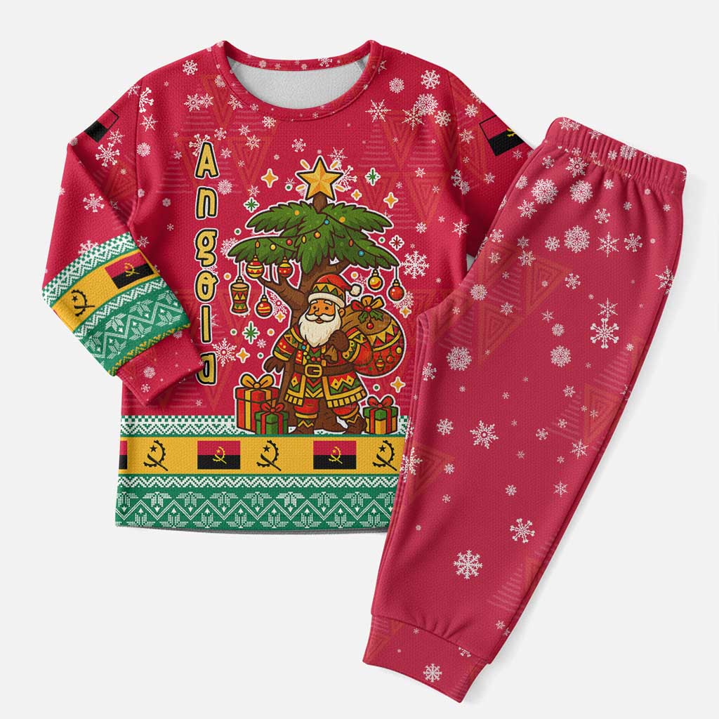 Angola Christmas Pajama Set Santa Gifts and National Flag Map Motif - African Pride