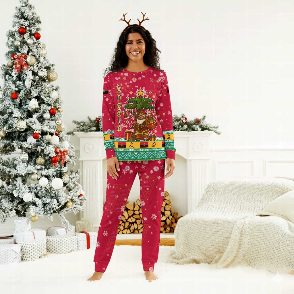 Angola Christmas Pajama Set Santa Gifts and National Flag Map Motif - African Pride