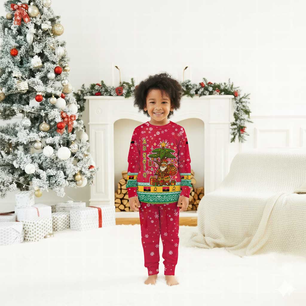 Angola Christmas Pajama Set Santa Gifts and National Flag Map Motif - African Pride