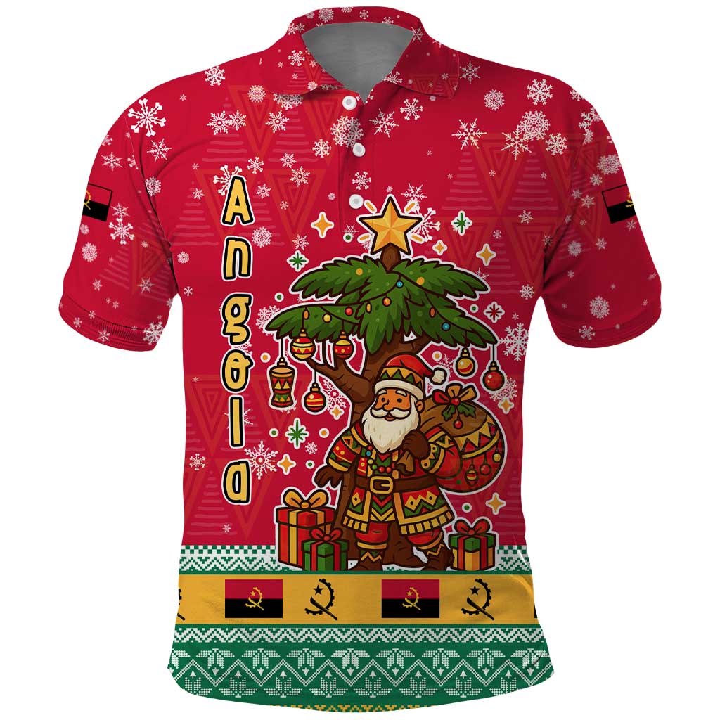 Angola Christmas Polo Shirt Santa Gifts and National Flag Map Motif - African Pride