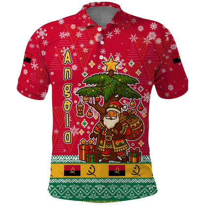 Angola Christmas Polo Shirt Santa Gifts and National Flag Map Motif - African Pride