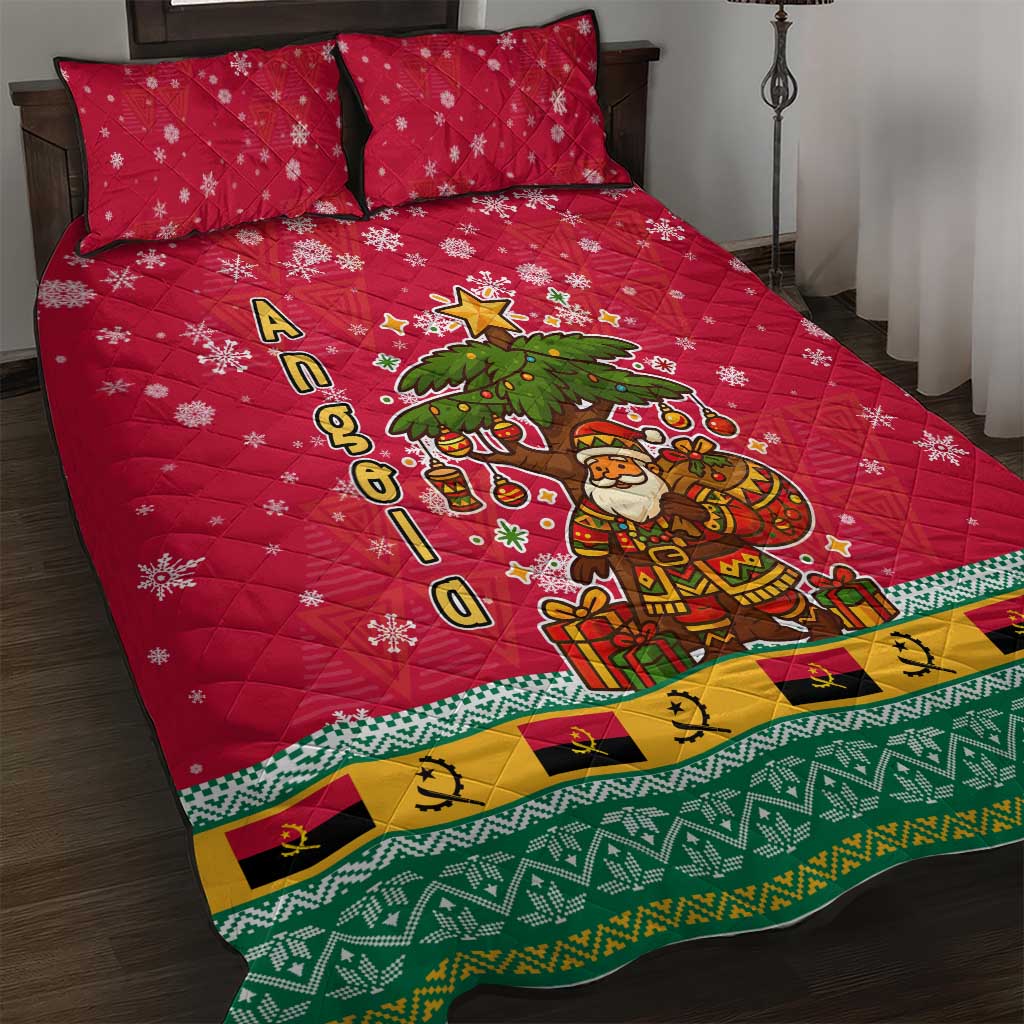 Angola Christmas Quilt Bed Set Santa Gifts and National Flag Map Motif - African Pride