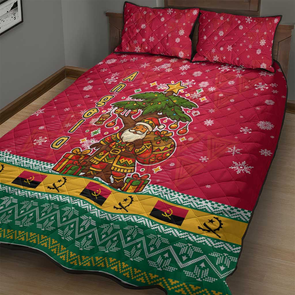 Angola Christmas Quilt Bed Set Santa Gifts and National Flag Map Motif - African Pride