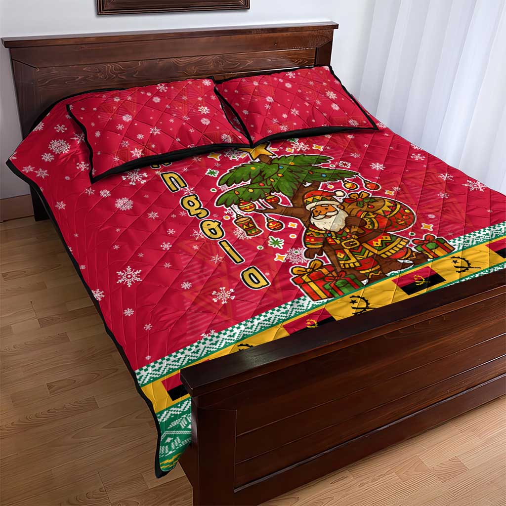 Angola Christmas Quilt Bed Set Santa Gifts and National Flag Map Motif - African Pride