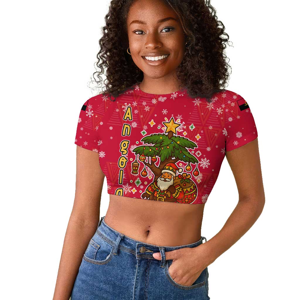 Angola Christmas Raglan Cropped T shirt Santa Gifts and National Flag Map Motif - African Pride