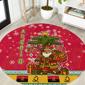 Angola Christmas Round Carpet Santa Gifts and National Flag Map Motif - African Pride