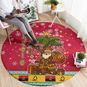 Angola Christmas Round Carpet Santa Gifts and National Flag Map Motif - African Pride