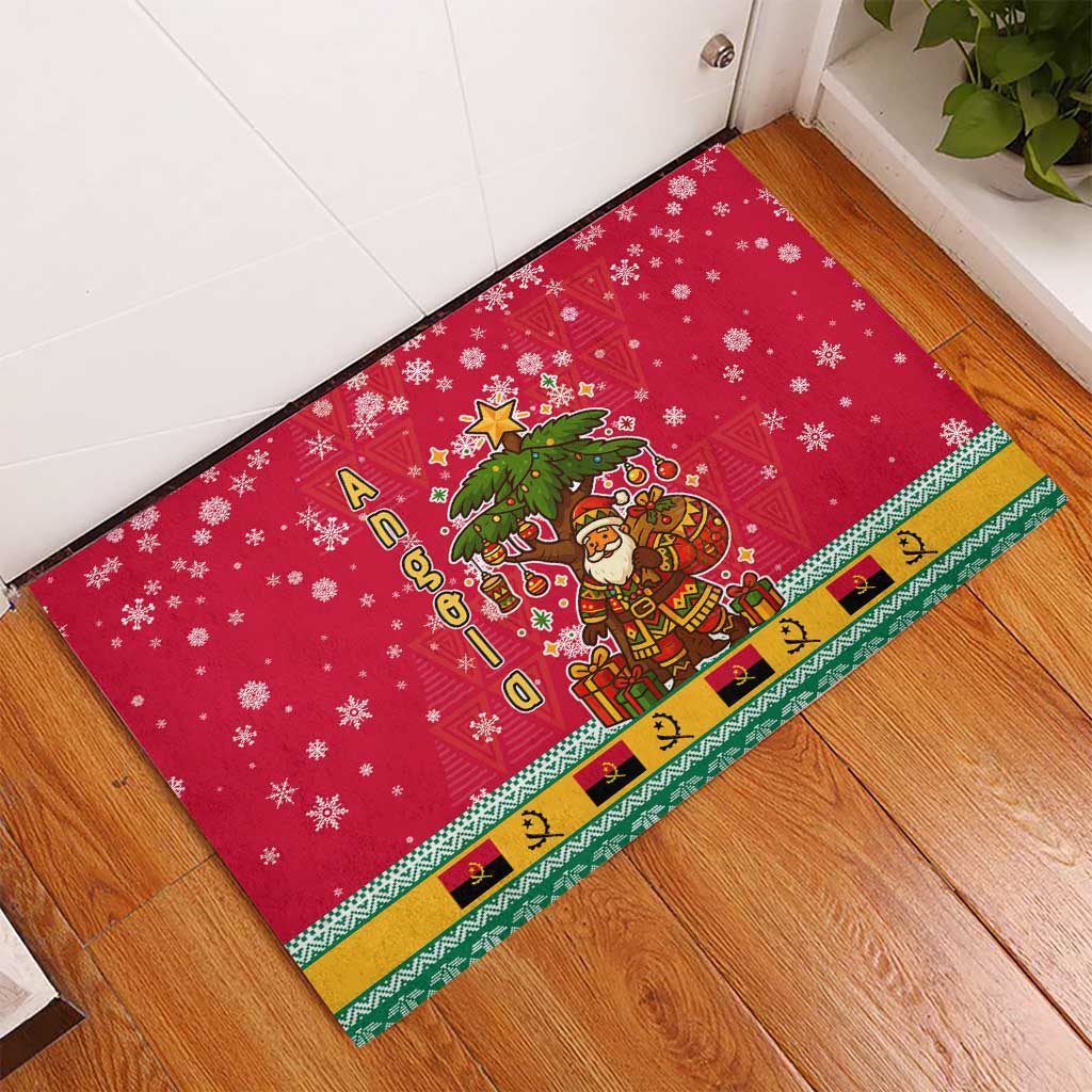 Angola Christmas Rubber Doormat Santa Gifts and National Flag Map Motif - African Pride