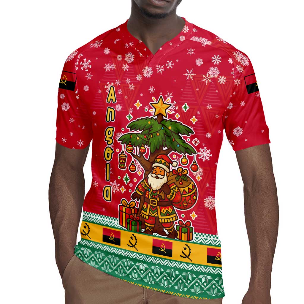 Angola Christmas Rugby Jersey Santa Gifts and National Flag Map Motif - African Pride