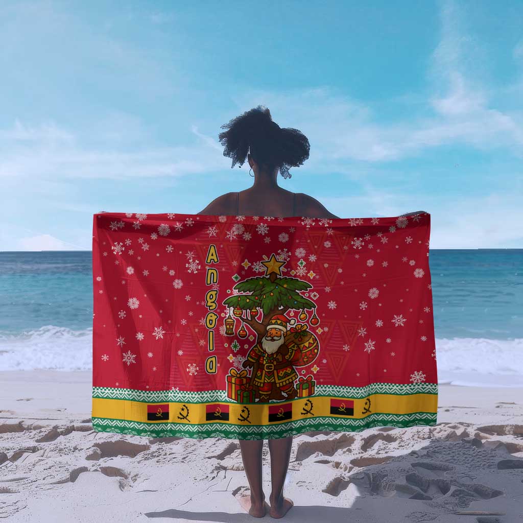 Angola Christmas Sarong Santa Gifts and National Flag Map Motif - African Pride