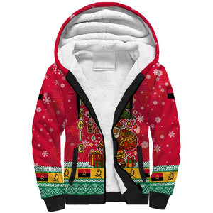 Angola Christmas Sherpa Hoodie Santa Gifts and National Flag Map Motif - African Pride