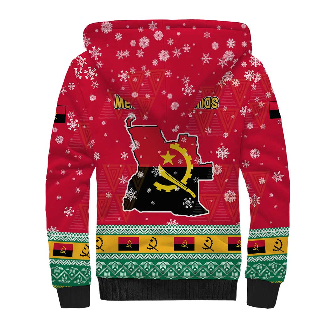 Angola Christmas Sherpa Hoodie Santa Gifts and National Flag Map Motif - African Pride