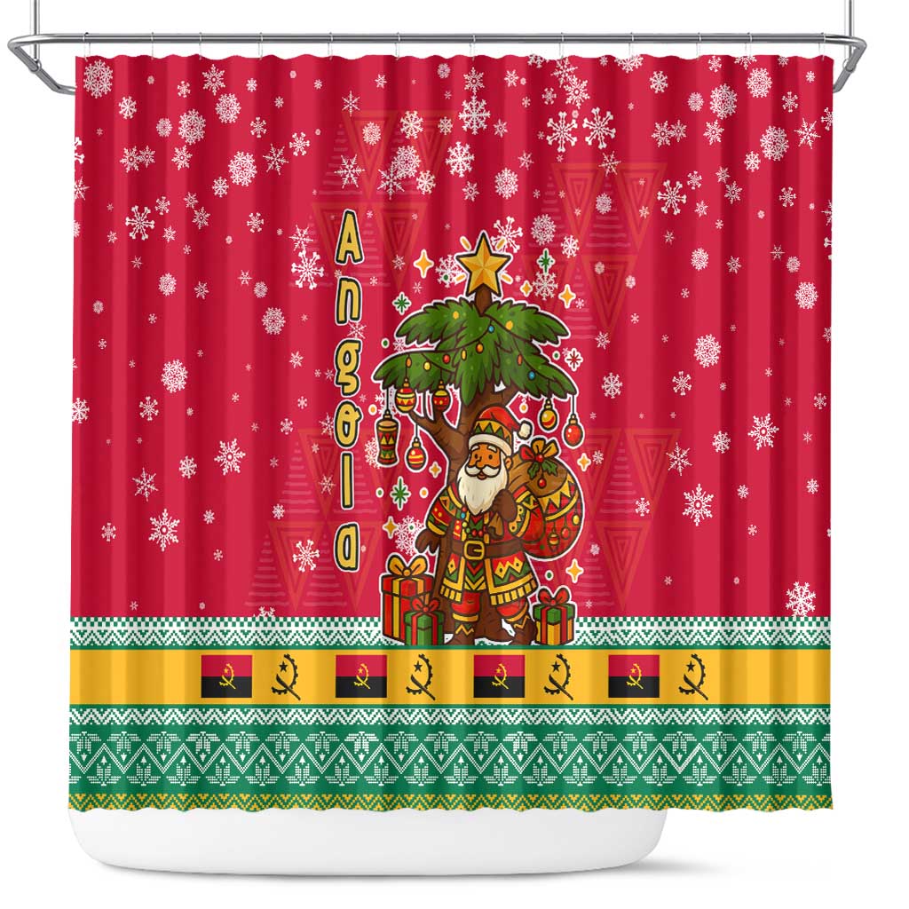 Angola Christmas Shower Curtain Santa Gifts and National Flag Map Motif - African Pride