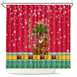 Angola Christmas Shower Curtain Santa Gifts and National Flag Map Motif - African Pride