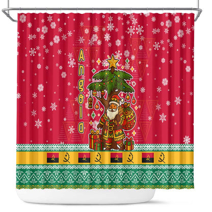 Angola Christmas Shower Curtain Santa Gifts and National Flag Map Motif - African Pride