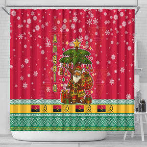 Angola Christmas Shower Curtain Santa Gifts and National Flag Map Motif - African Pride