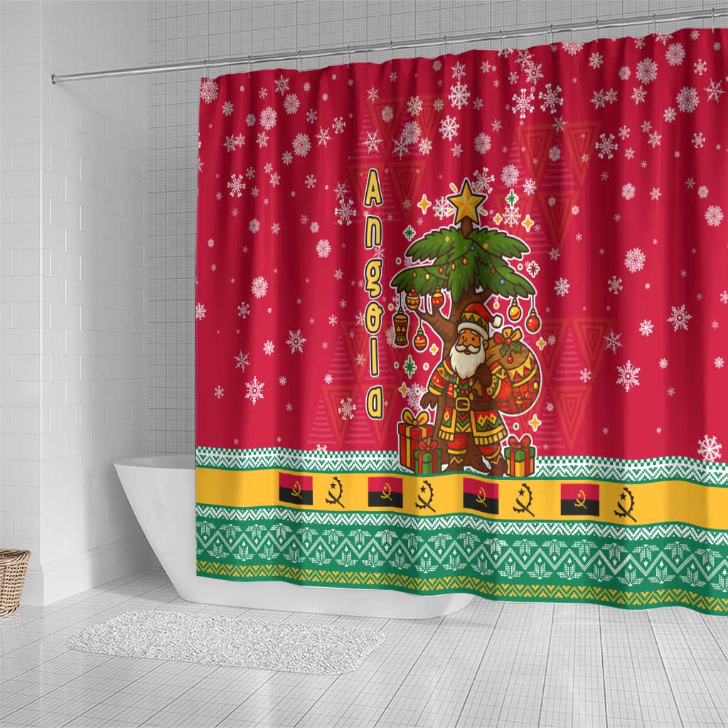 Angola Christmas Shower Curtain Santa Gifts and National Flag Map Motif - African Pride