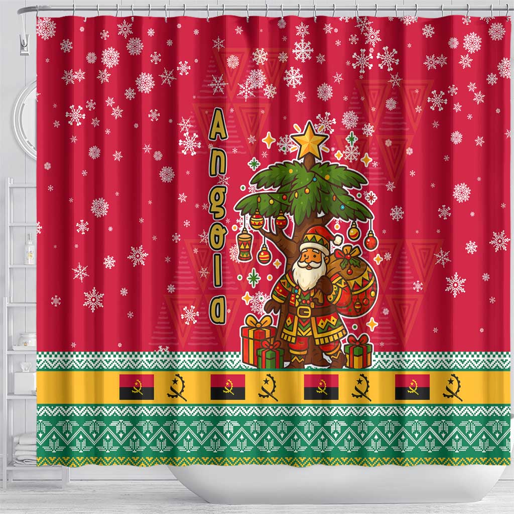 Angola Christmas Shower Curtain Santa Gifts and National Flag Map Motif - African Pride