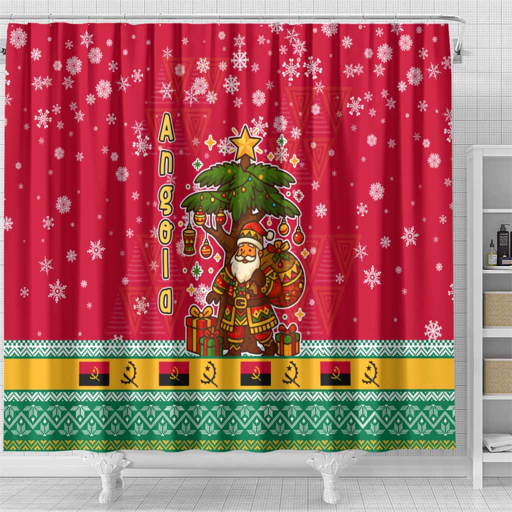 Angola Christmas Shower Curtain Santa Gifts and National Flag Map Motif - African Pride
