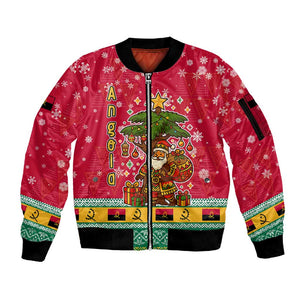 Angola Christmas Sleeve Zip Bomber Jacket Santa Gifts and National Flag Map Motif - African Pride