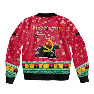 Angola Christmas Sleeve Zip Bomber Jacket Santa Gifts and National Flag Map Motif - African Pride
