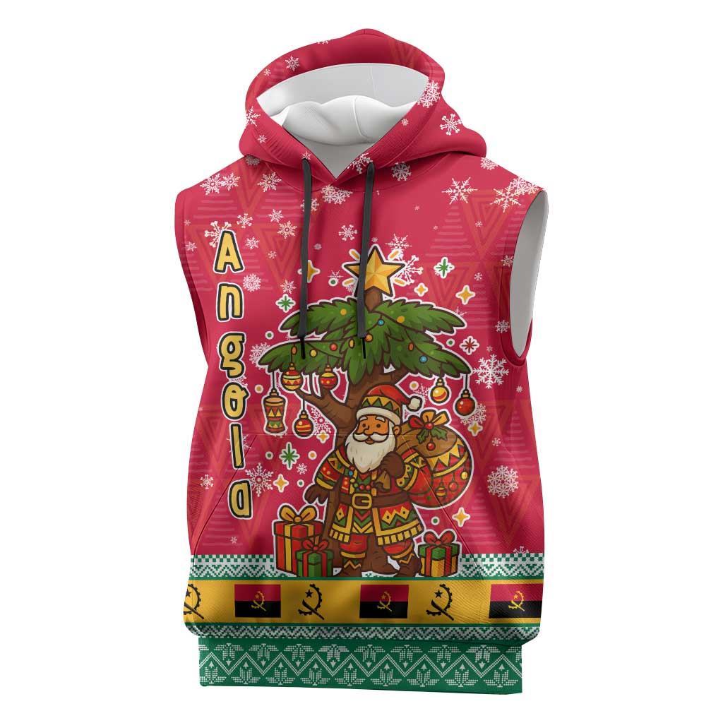 Angola Christmas Sleeveless Hoodie Santa Gifts and National Flag Map Motif - African Pride