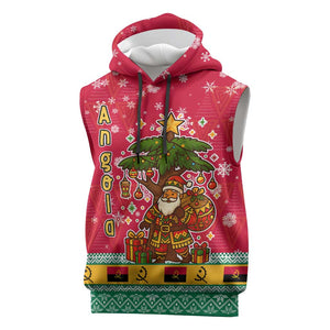 Angola Christmas Sleeveless Hoodie Santa Gifts and National Flag Map Motif - African Pride