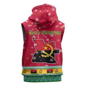 Angola Christmas Sleeveless Hoodie Santa Gifts and National Flag Map Motif - African Pride