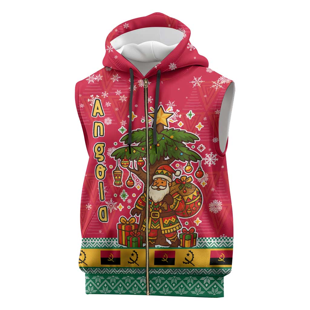 Angola Christmas Sleeveless Zip Hoodie Santa Gifts and National Flag Map Motif - African Pride