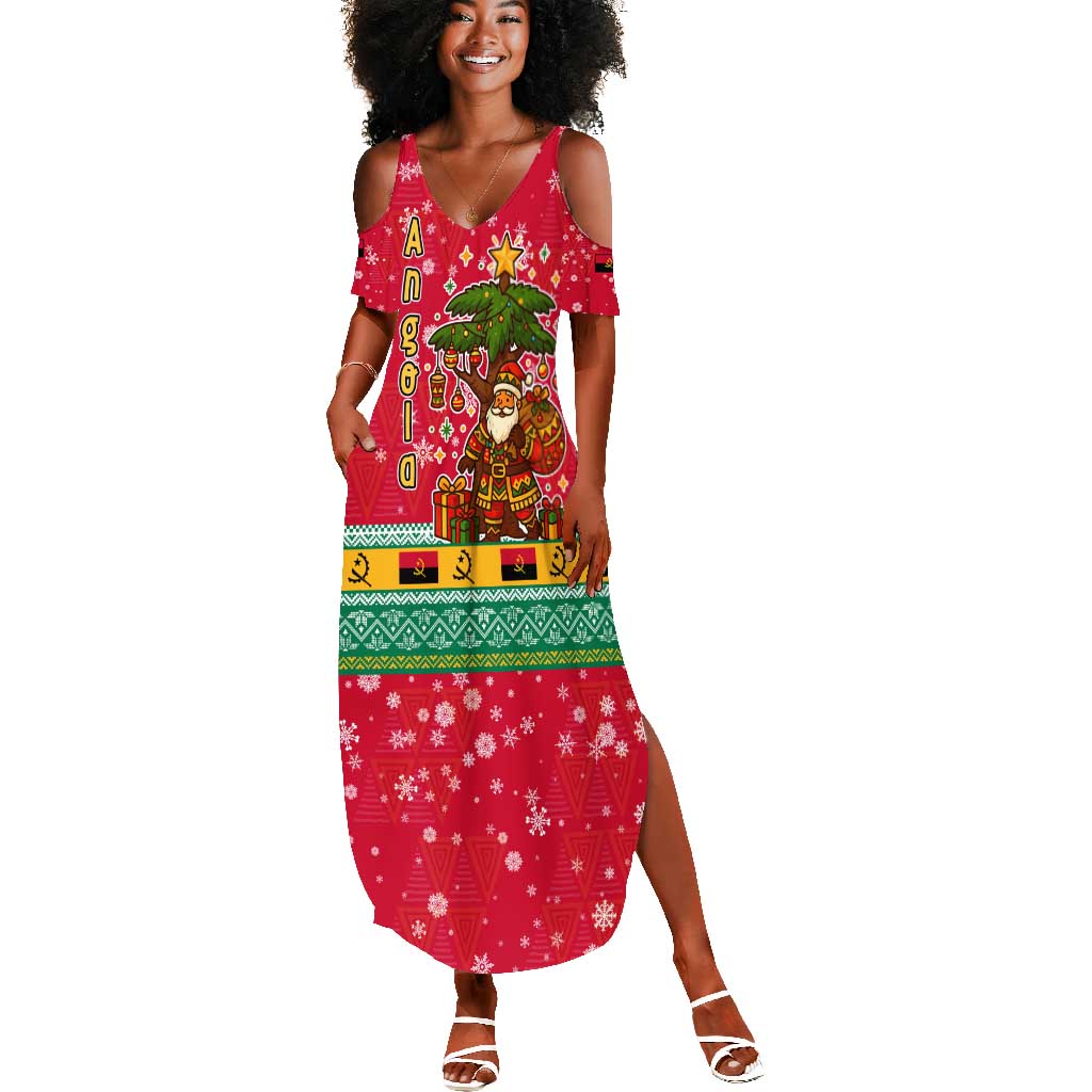 Angola Christmas Summer Maxi Dress Santa Gifts and National Flag Map Motif - African Pride