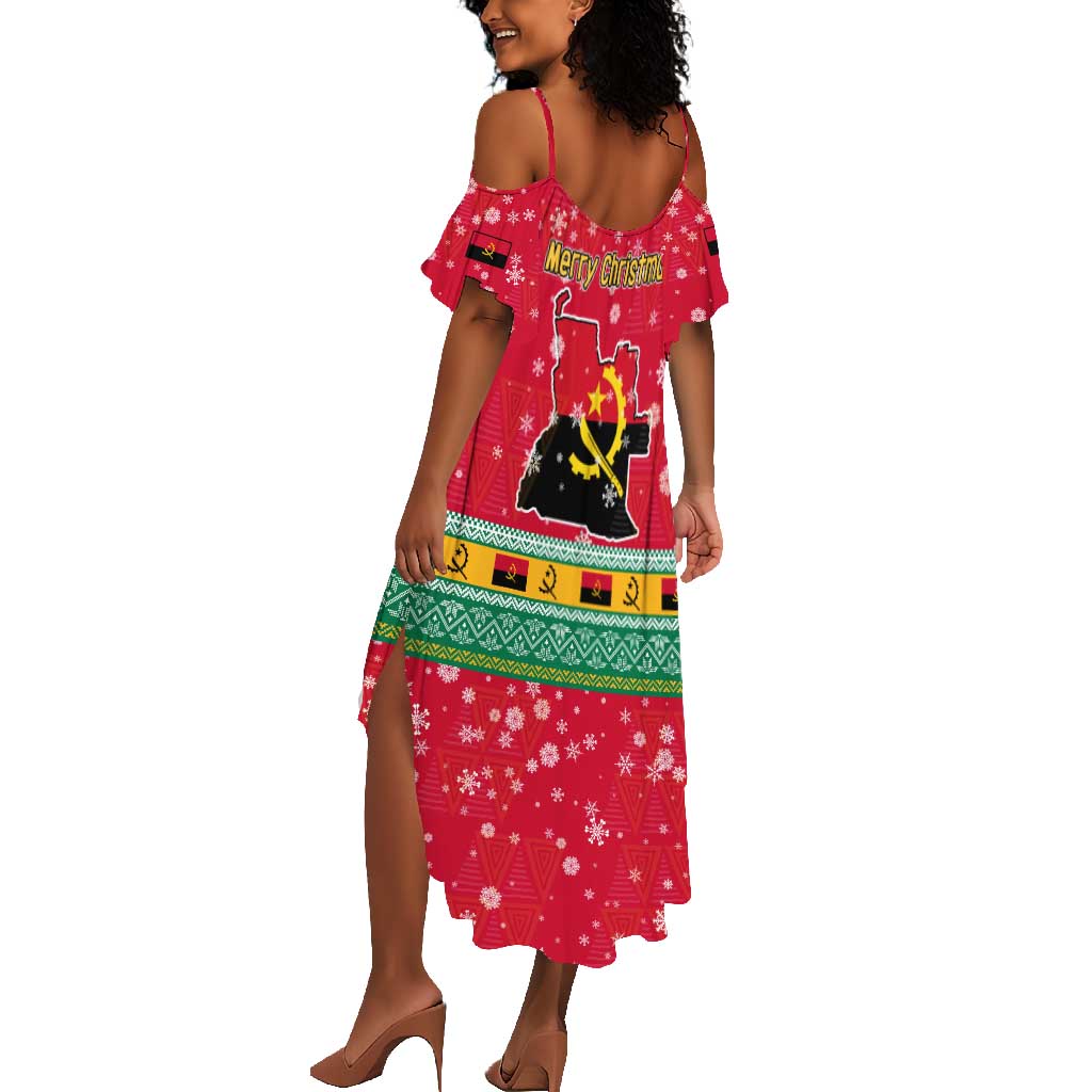 Angola Christmas Summer Maxi Dress Santa Gifts and National Flag Map Motif - African Pride