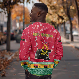 Angola Christmas Sweatshirt Santa Gifts and National Flag Map Motif - African Pride