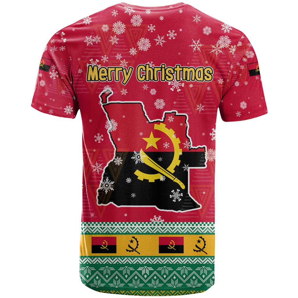 Angola Christmas T shirt Santa Gifts and National Flag Map Motif - African Pride