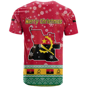 Angola Christmas T shirt Santa Gifts and National Flag Map Motif - African Pride