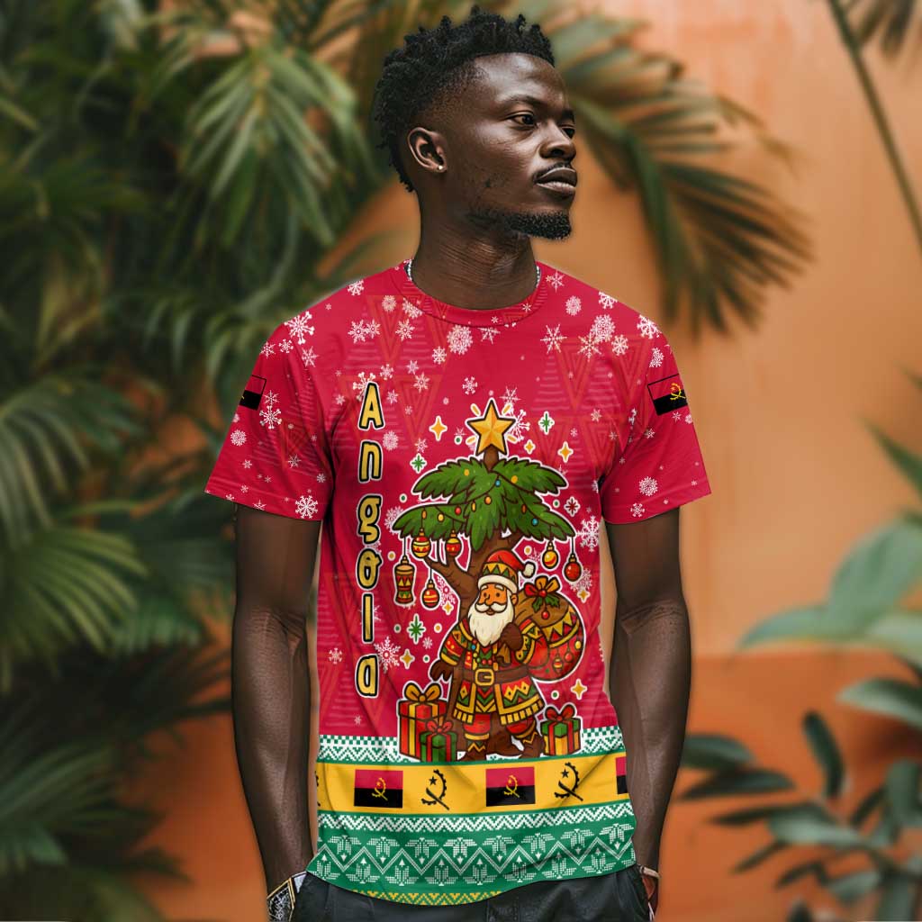 Angola Christmas T shirt Santa Gifts and National Flag Map Motif - African Pride