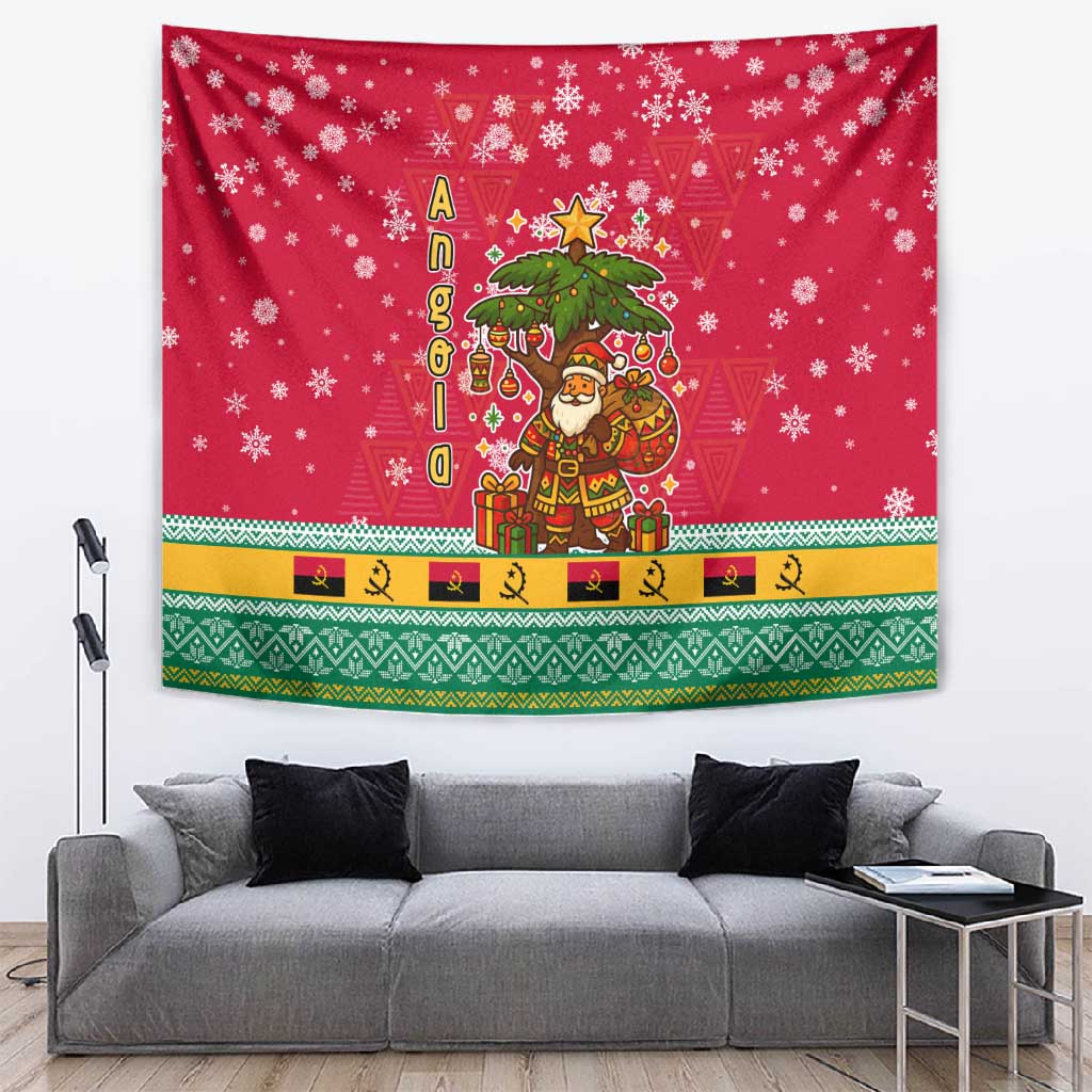 Angola Christmas Tapestry Santa Gifts and National Flag Map Motif - African Pride
