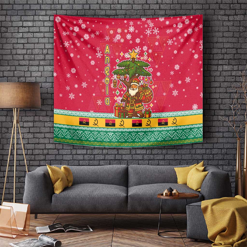 Angola Christmas Tapestry Santa Gifts and National Flag Map Motif - African Pride