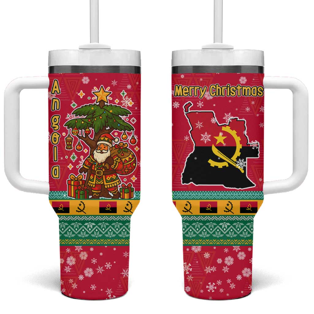 Angola Christmas Tumbler With Handle Santa Gifts and National Flag Map Motif - African Pride