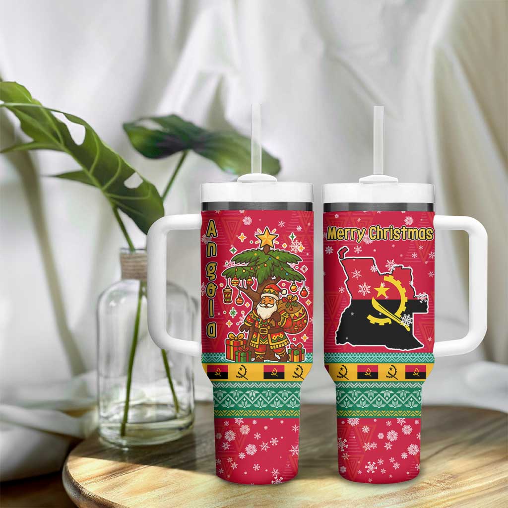 Angola Christmas Tumbler With Handle Santa Gifts and National Flag Map Motif - African Pride