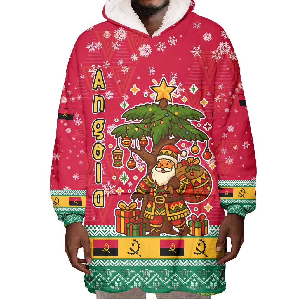 Angola Christmas Wearable Blanket Hoodie Santa Gifts and National Flag Map Motif - African Pride